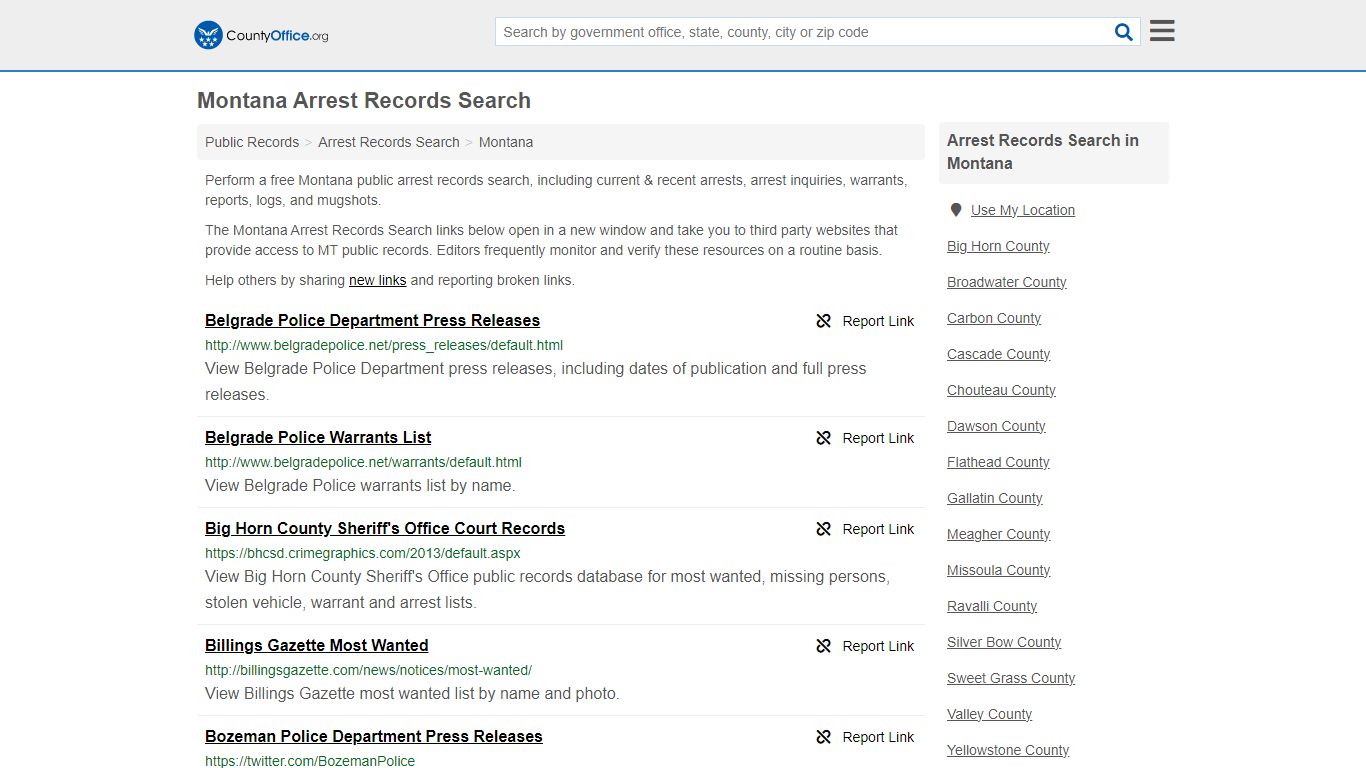 Arrest Records Search - Montana (Arrests & Mugshots) - County Office